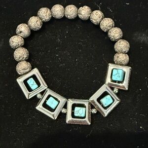 Hematite, Lava Stone and Turquoise Bracelet